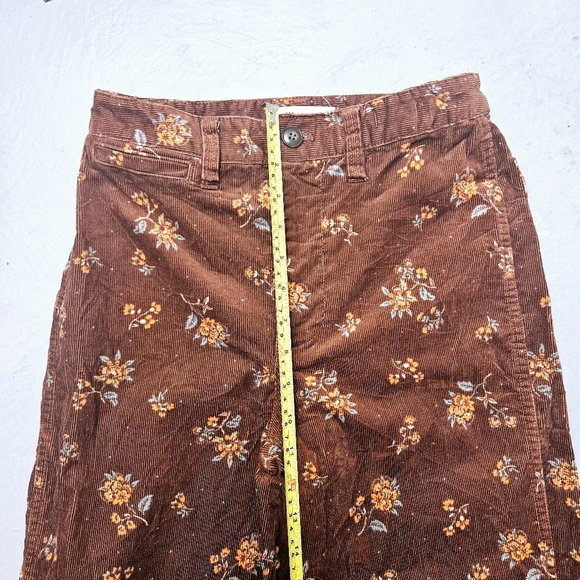 Madewell Slim Emmett Wide Leg Cropped Floral Corduroy Zipper Choco Pants Sz 24 - Picture 9 of 13